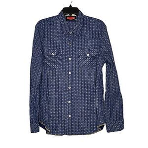 Mambo Australia Mens Button Front Shirt Size‎ Large Blue With White Pattern